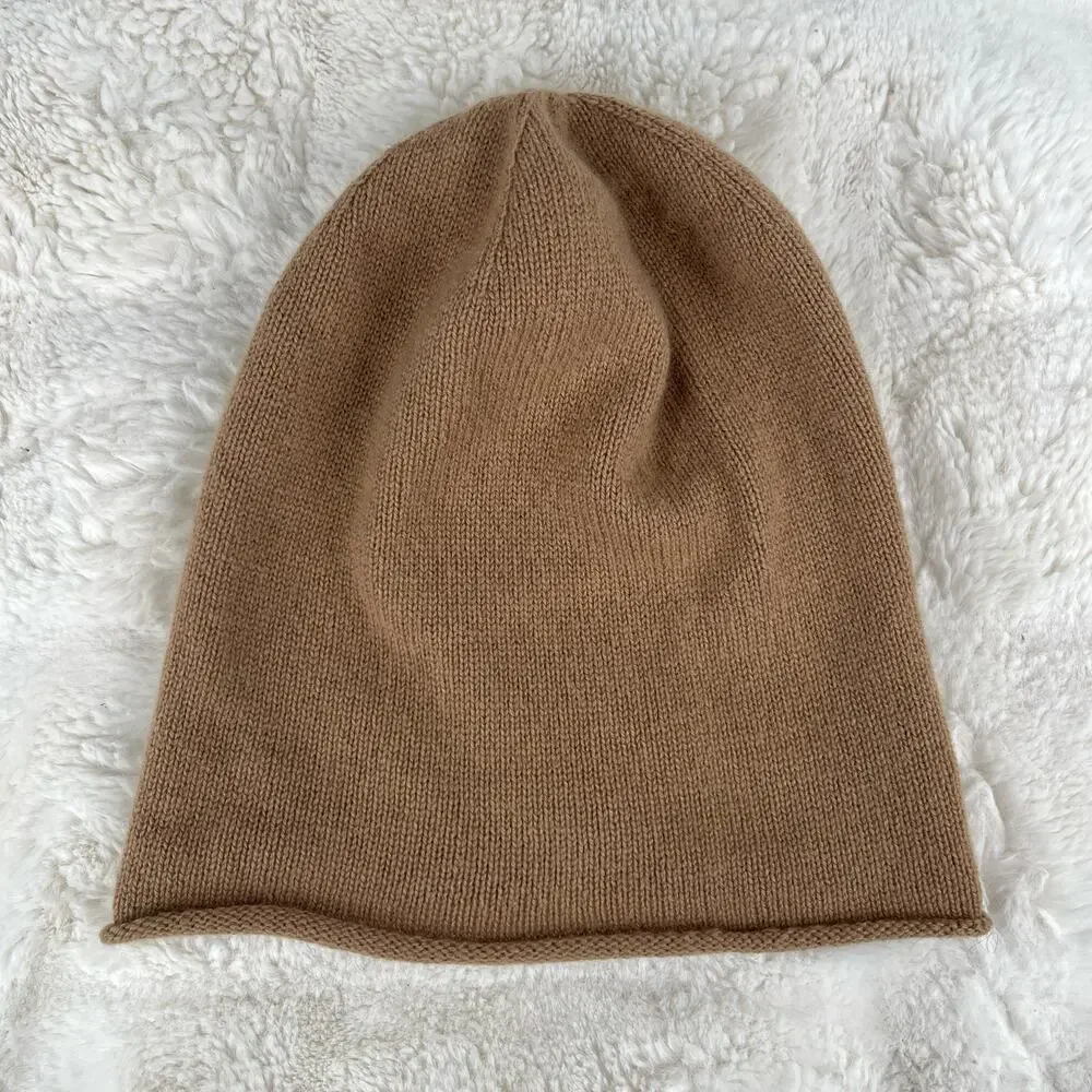 Polo Ralph Lauren Rolled Hem Wool Cashmere Beanie Hat Womens Knit Headwear